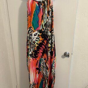 XL Animal Print Colorful Maxi Dress, Spaghetti Straps - Side Pockets  Sun1